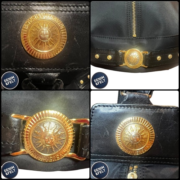 Versace Unisex Black & Gold Nylon Sun Logo Studded Backpack | EUC!! 💛🖤💛🖤 - Picture 14 of 16